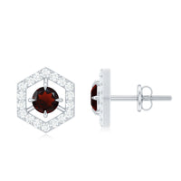 Minimal garnet and diamond geometric stud earrings by Rosec Jewels featuring a 1 CT design with elegant craftsmanship.