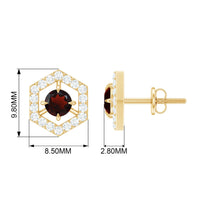 Minimal garnet and diamond geometric stud earrings by Rosec Jewels featuring a 1-carat total weight, elegant and modern design.
