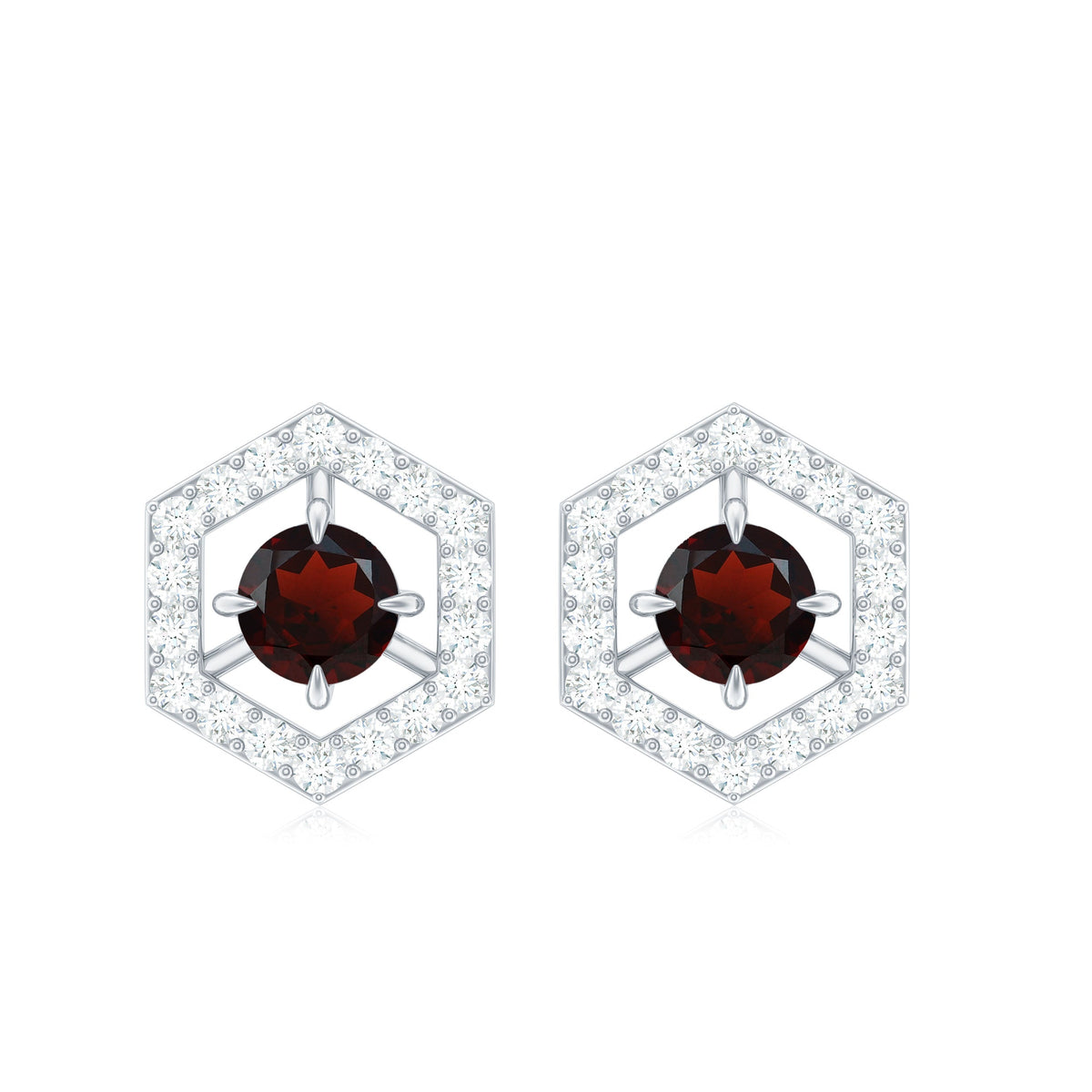 Minimal garnet and diamond geometric stud earrings from Rosec Jewels featuring a 1-carat total weight and modern design.
