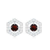 Minimal garnet and diamond geometric stud earrings from Rosec Jewels featuring a 1-carat total weight and modern design.