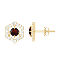 Minimal garnet and diamond geometric stud earrings by Rosec Jewels featuring a 1-carat design with elegant gemstone accents.