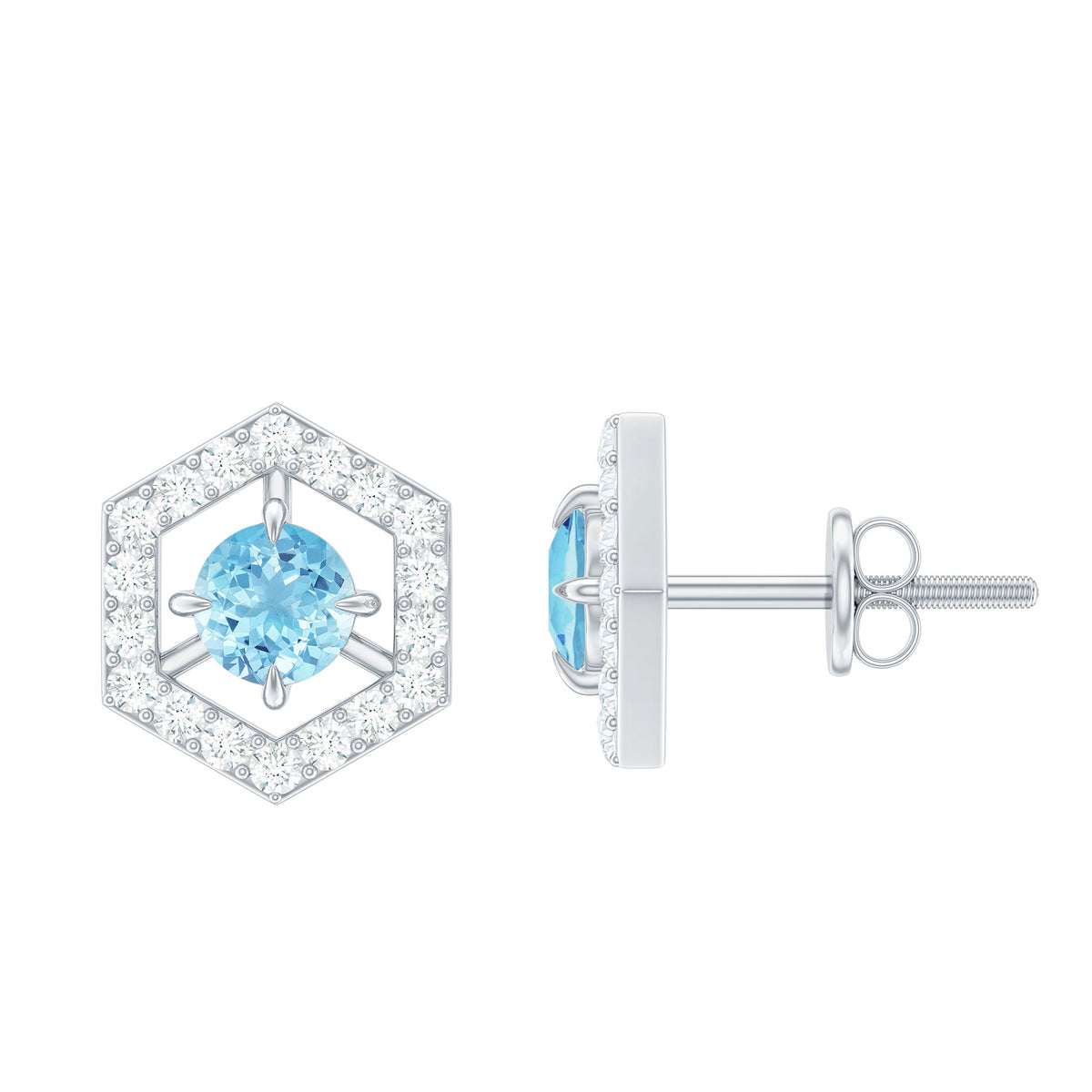 Natural aquamarine everyday earrings with diamond accents by Rosec Jewels, showcasing elegant gemstone and sparkle details.