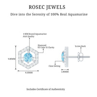 Natural aquamarine earrings with diamonds from Rosec Jewels, featuring elegant silver or gold settings and intricate design.