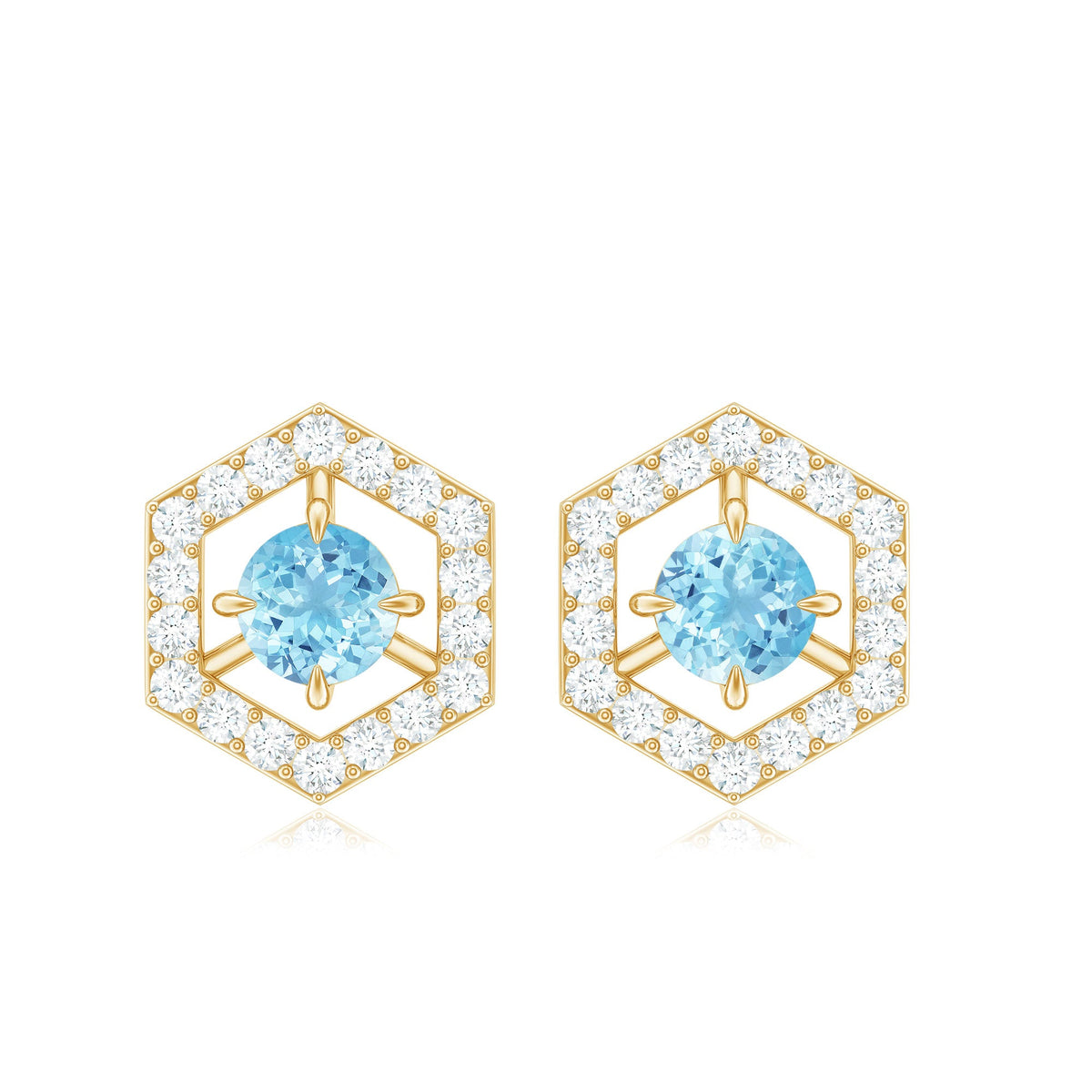 Natural aquamarine earrings with diamond accents from Rosec Jewels, featuring elegant gold hoop design.