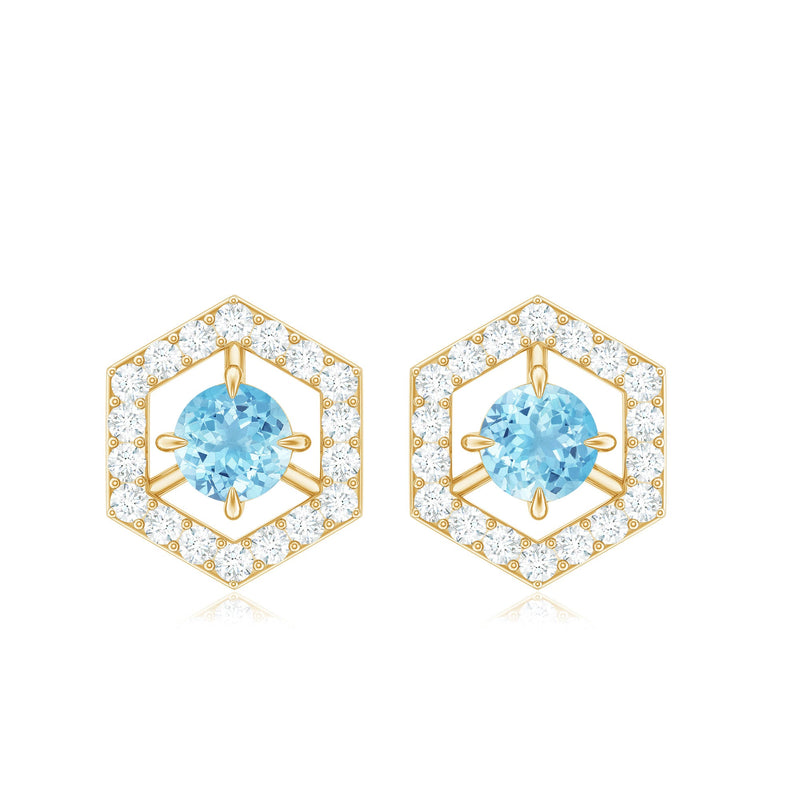 Natural aquamarine earrings with diamond accents from Rosec Jewels, featuring elegant gold hoop design.