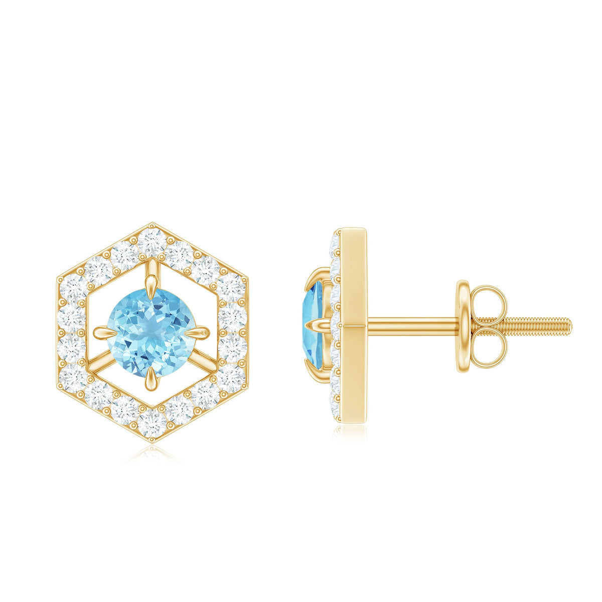 Natural aquamarine everyday earrings with diamonds by Rosec Jewels, featuring elegant blue aquamarine stones and sparkling diamond accents.