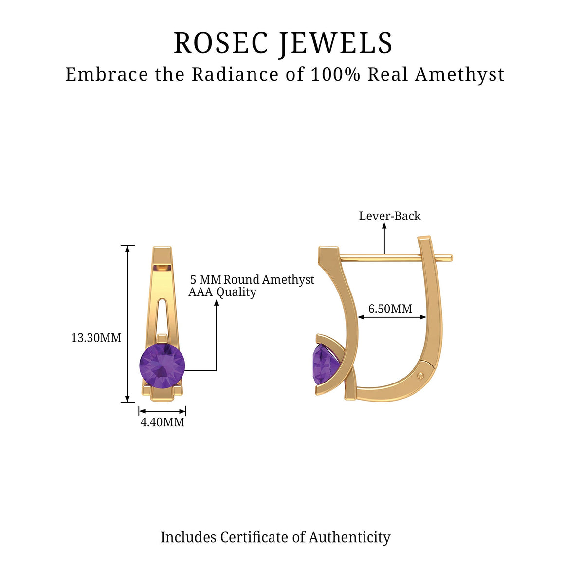Solitaire Amethyst J Hoop Earrings for Women
