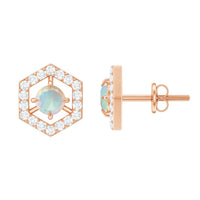 Minimal Ethiopian Opal and diamond geometric stud earrings by Rosec Jewels featuring 1 carat total weight.