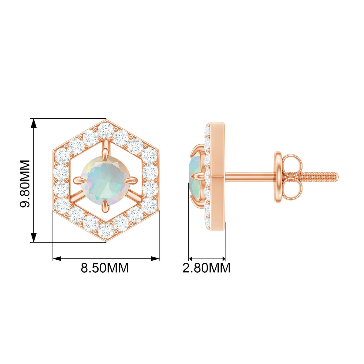 Minimal Ethiopian opal and diamond geometric stud earrings by Rosec Jewels featuring elegant, polished gemstone and metal design.
