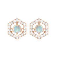 Minimal Ethiopian opal and diamond geometric stud earrings by Rosec Jewels featuring 1 carat total weight, sparkling and elegant design.