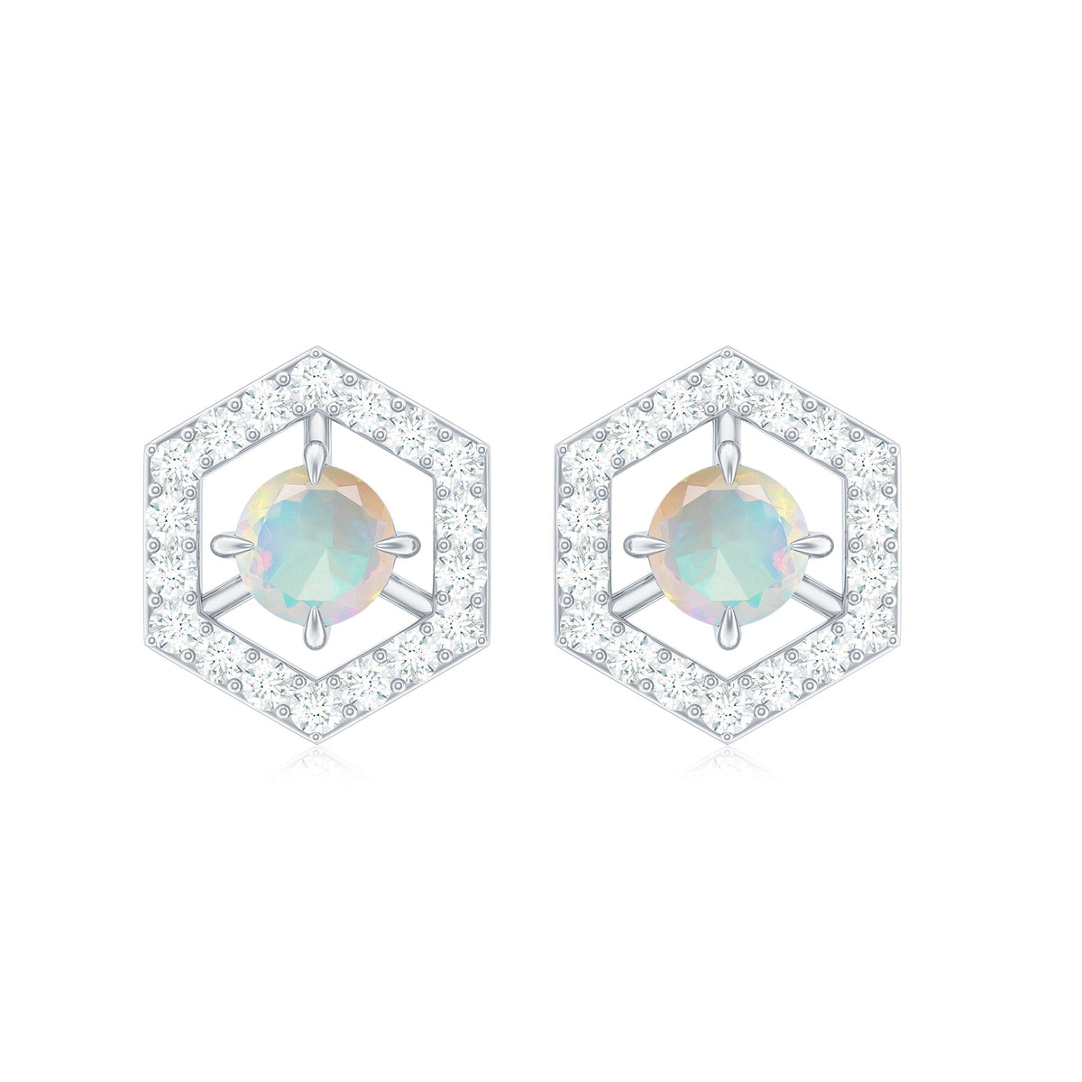 Minimal Ethiopian Opal and diamond geometric stud earrings by Rosec Jewels featuring 1 carat total weight and modern design.