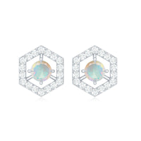 Minimal Ethiopian Opal and diamond geometric stud earrings by Rosec Jewels featuring 1 carat total weight and modern design.
