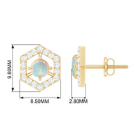Minimal Ethiopian Opal and diamond geometric stud earrings from Rosec Jewels featuring elegant design with sparkling stones.