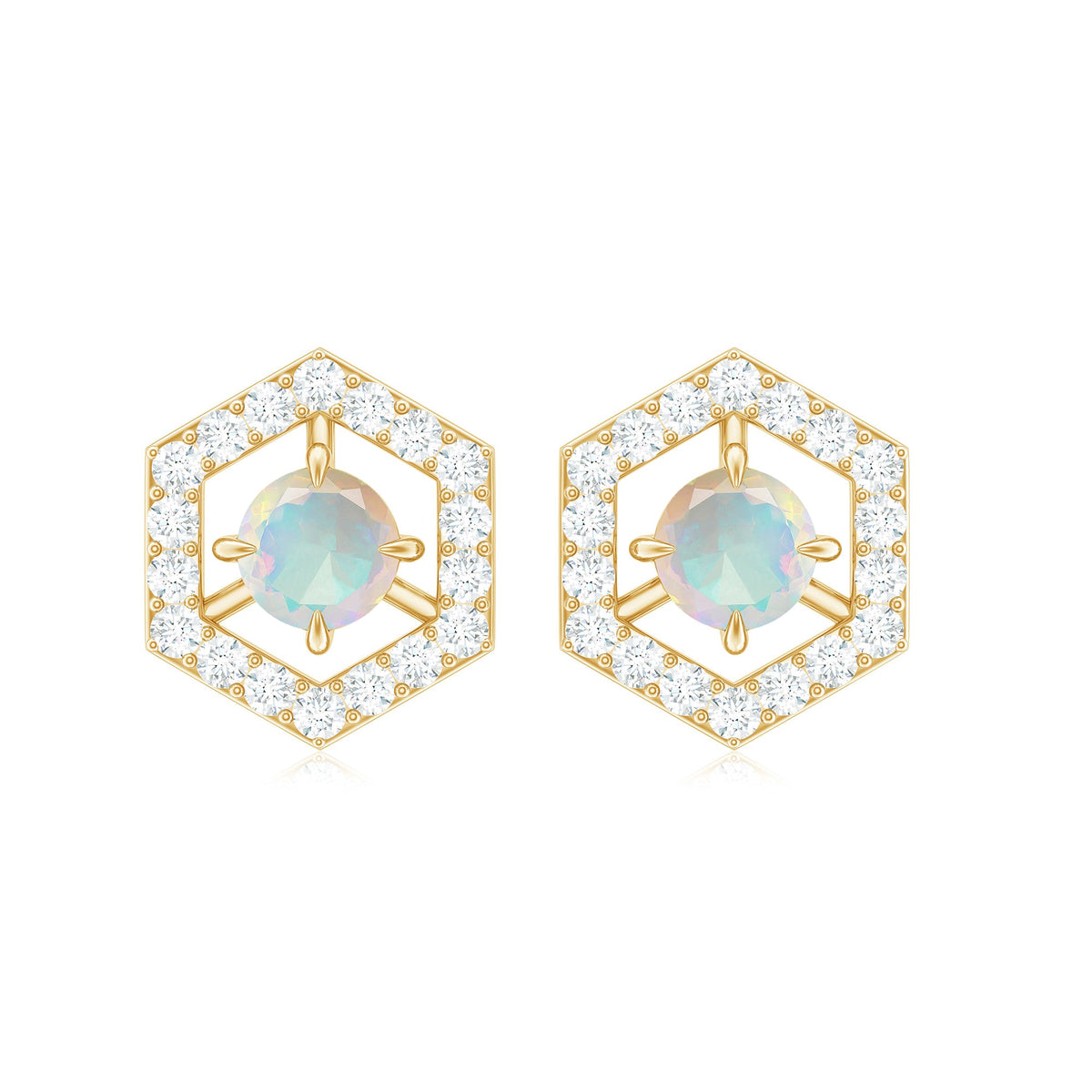 Minimal Ethiopian Opal and diamond geometric stud earrings by Rosec Jewels featuring a sleek, modern design with sparkling accents.
