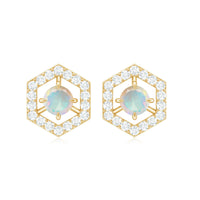 Minimal Ethiopian Opal and diamond geometric stud earrings by Rosec Jewels featuring a sleek, modern design with sparkling accents.