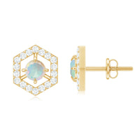 Minimal Ethiopian Opal and Diamond geometric stud earrings by Rosec Jewels featuring 1 carat total weight and modern design.