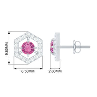 Minimal pink tourmaline and diamond geometric stud earrings from Rosec Jewels featuring elegant, modern jewelry design.