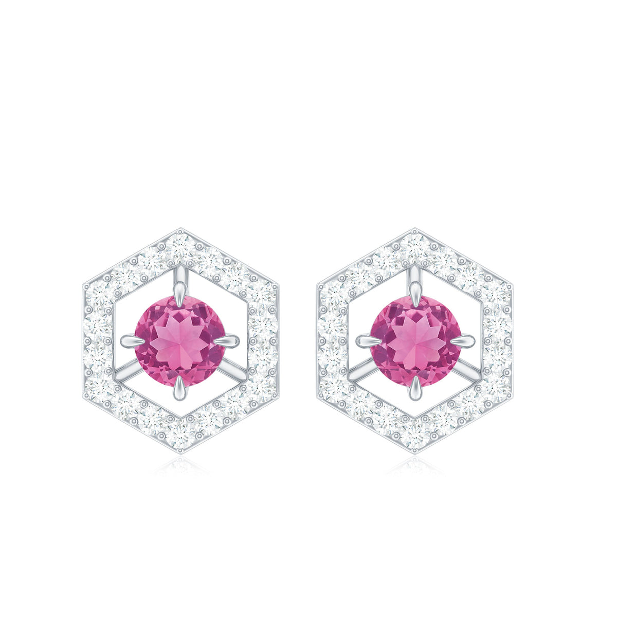 Minimal pink tourmaline and diamond geometric stud earrings by Rosec Jewels featuring a sleek, modern design in 1-carat total weight.