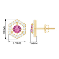 Minimal pink tourmaline and diamond geometric stud earrings from Rosec Jewels, showcasing a sleek, modern design.