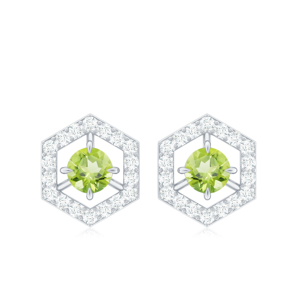 Minimal 0.75 CT peridot and diamond geometric stud earrings by Rosec Jewels featuring green gemstones and sparkling accents.
