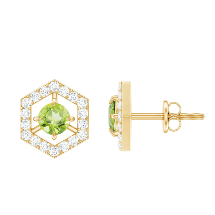 Minimal peridot and diamond geometric stud earrings by Rosec Jewels featuring 0.75 CT total weight and modern design.