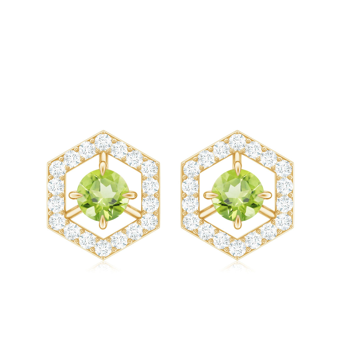 Minimal 0.75 CT peridot and diamond geometric stud earrings by Rosec Jewels featuring vibrant green gemstones and sleek design.