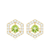 Minimal 0.75 CT peridot and diamond geometric stud earrings by Rosec Jewels featuring vibrant green gemstones and sleek design.