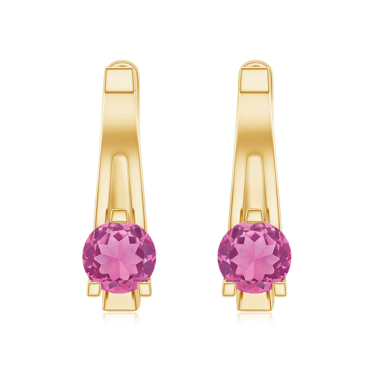 Natural Pink Tourmaline J Hoop Earrings