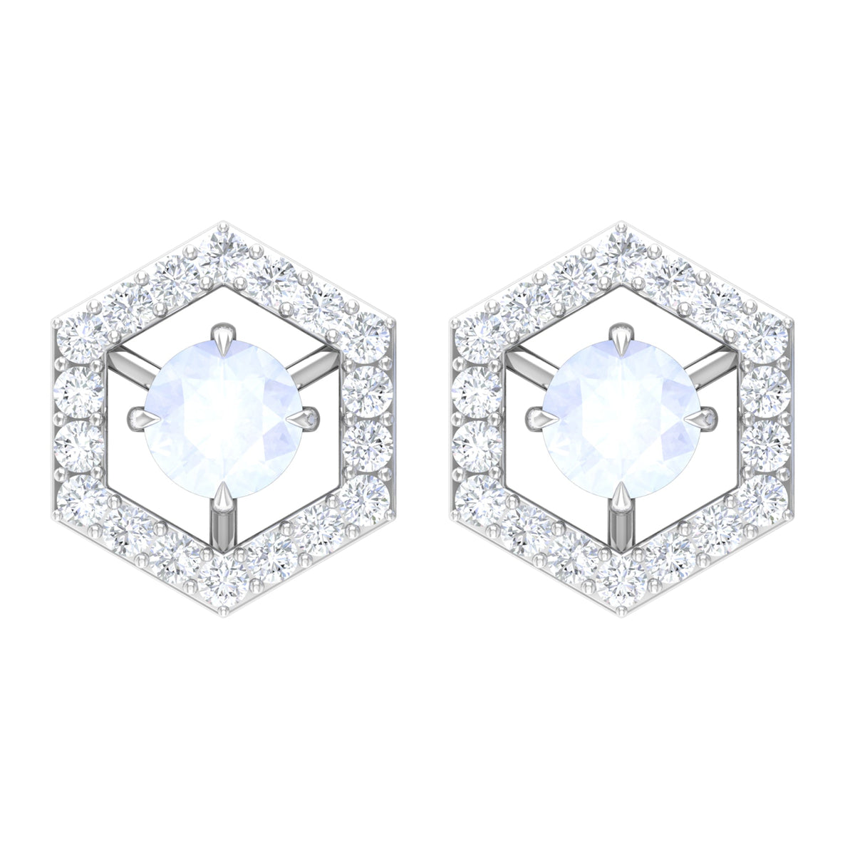 Minimal moonstone and diamond geometric stud earrings by Rosec Jewels featuring a 1-carat total weight, elegant and modern jewelry design.