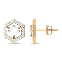 Minimal moonstone and diamond geometric stud earrings by Rosec Jewels featuring a sleek, modern design in 1 carat total weight.