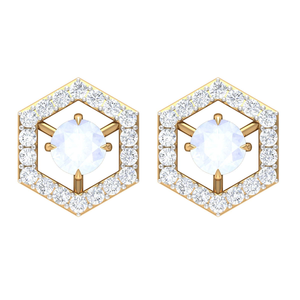 Rosec Jewels 1 CT minimal moonstone and diamond geometric stud earrings showcasing elegant gemstone and sparkling accents.