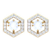 Rosec Jewels 1 CT minimal moonstone and diamond geometric stud earrings showcasing elegant gemstone and sparkling accents.