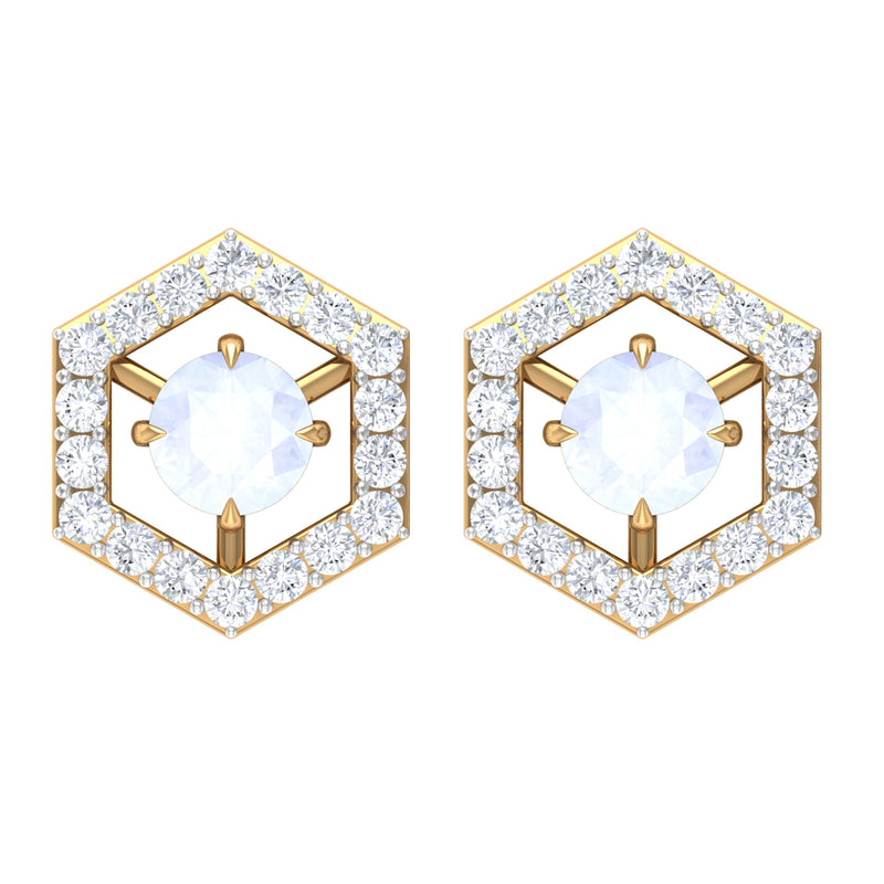 Rosec Jewels 1 CT minimal moonstone and diamond geometric stud earrings showcasing elegant gemstone and sparkling accents.