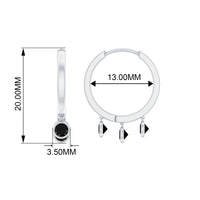 Three Stone Created Black Diamond Hoop Drop Earrings in Bezel Setting