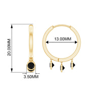 Three Stone Created Black Diamond Hoop Drop Earrings in Bezel Setting