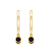 Three Stone Created Black Diamond Hoop Drop Earrings in Bezel Setting