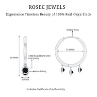 Genuine Black Onyx Hinged Hoop Drop Earrings