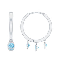 Genuine Aquamarine Hoop Earring in Bezel Setting