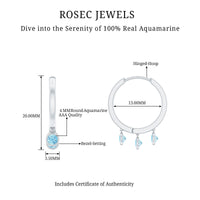 Genuine Aquamarine Hoop Earring in Bezel Setting