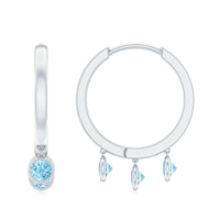 Genuine Aquamarine Hoop Earring in Bezel Setting