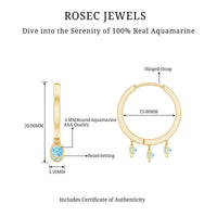 Genuine Aquamarine Hoop Earring in Bezel Setting
