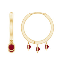 Natural Ruby Drop Hoop Earrings for Women