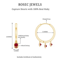 Natural Ruby Drop Hoop Earrings for Women