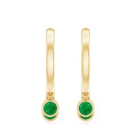 Certified Real 3 Stone Emerald Drop Hoop Earrings