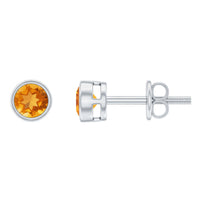 Solitaire 1 Carat Citrine Stud Earrings in Bezel Setting