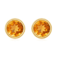 Solitaire 1 Carat Citrine Stud Earrings in Bezel Setting