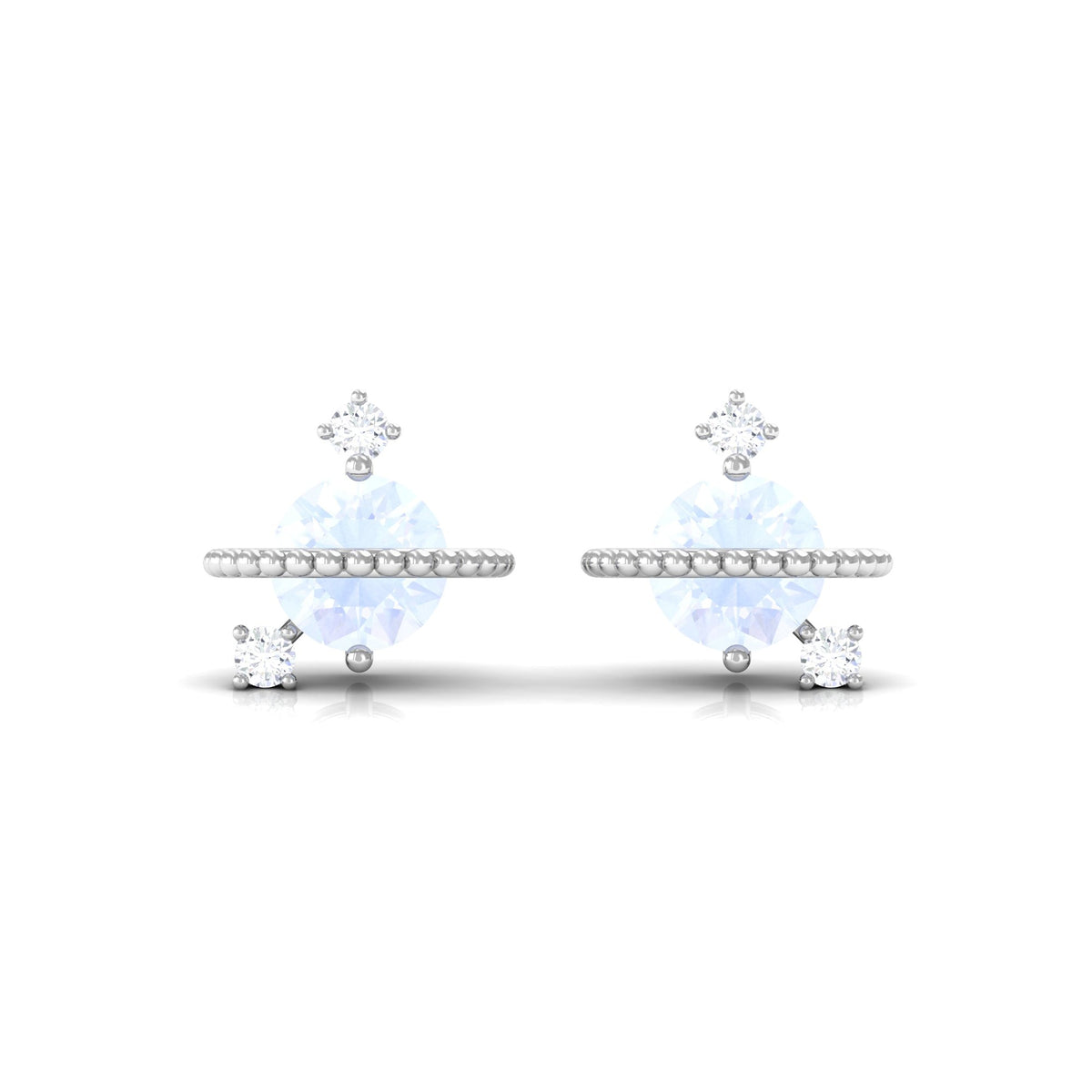 Moonstone Contemporary Celestial Stud Earrings with Diamond