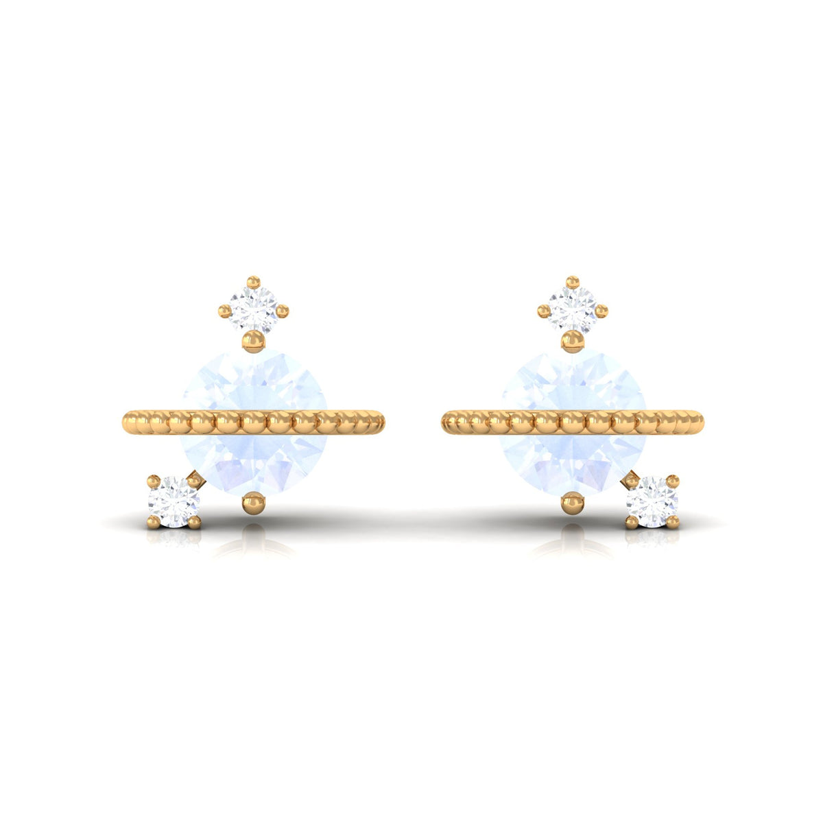 Moonstone Contemporary Celestial Stud Earrings with Diamond