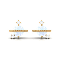 Moonstone Contemporary Celestial Stud Earrings with Diamond
