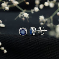 1.9 Carat Bezel Set Blue Sapphire Solitaire Stud Earrings
